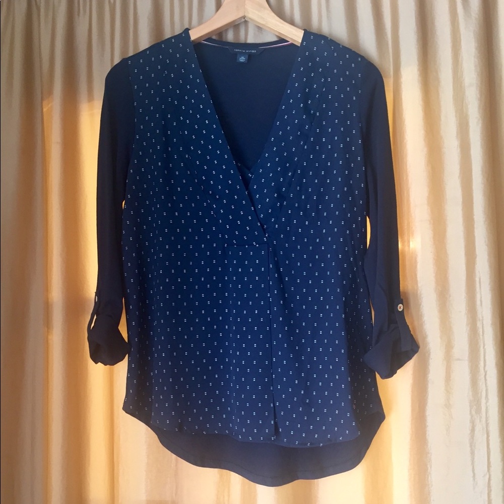 NWOT Tommy Hilfiger Navy roll up sleeve blouse